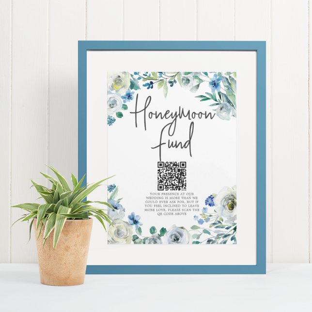 Chic Blue Floral Spring Wedding Honeymoon Fund Poster (Creator Uploaded)