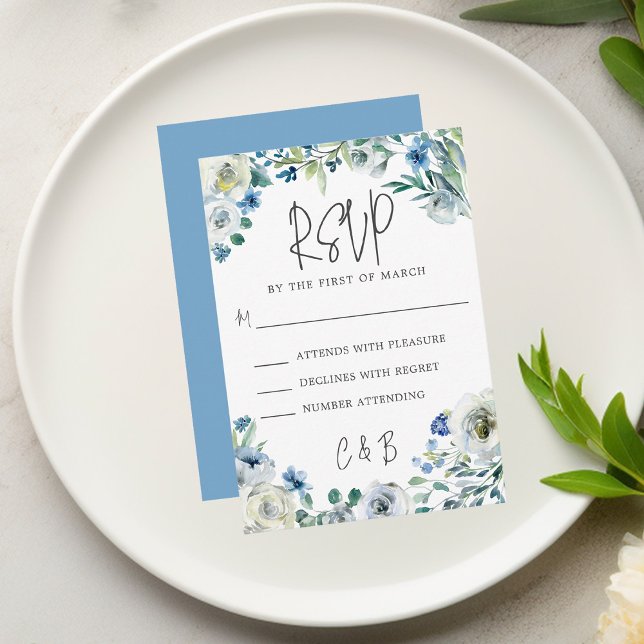 Chic Blue Floral Spring Wedding RSVP Card (Creator Uploaded)