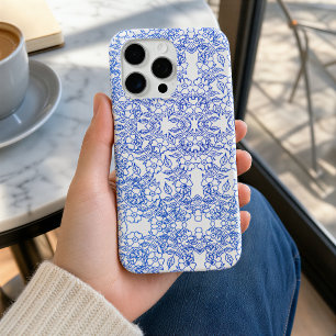Chic Blue Flower unique aesthetic swirl pattern iPhone 15 Pro Max Case