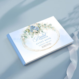 Chic Blue Flowers and Gold Bridal Shower Guestbook
