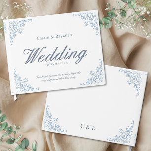 Chic Blue Formal Elegant Wedding Guest Book