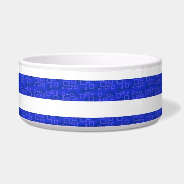 Chic Blue Geometric Stripes Ceramic Pet Bowl (Front)