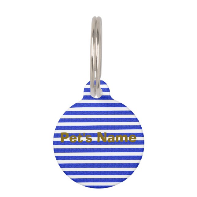 Chic Blue Geometric Stripes  Pet Tag (Front)