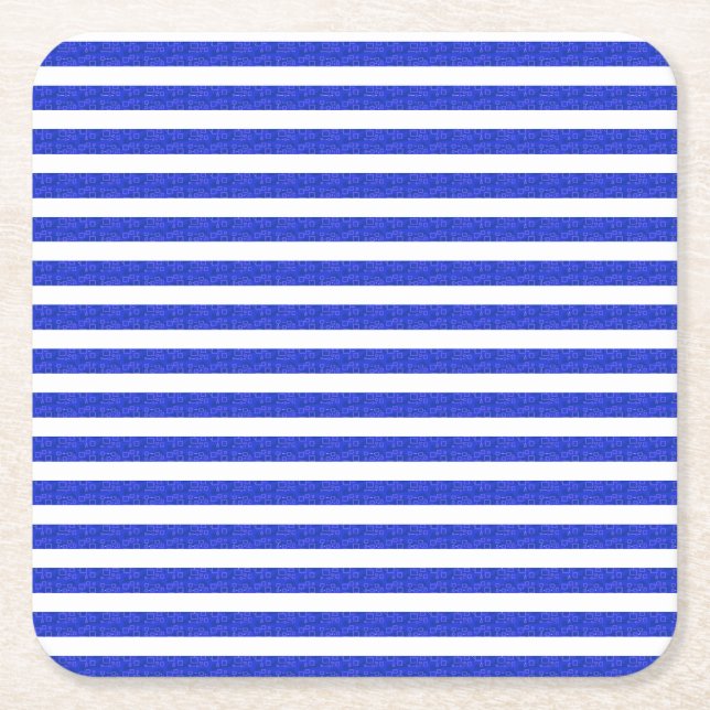 Chic Blue Geometric Stripes Square Paper Coaster (Front)