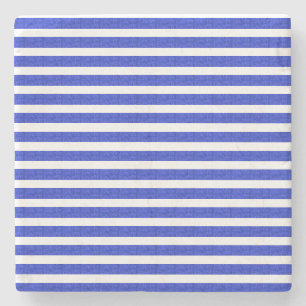 Chic Blue Geometric Stripes Stone Coaster