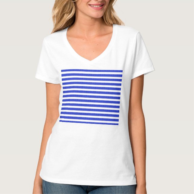 Chic Blue Geometric Stripes T-Shirt (Front)