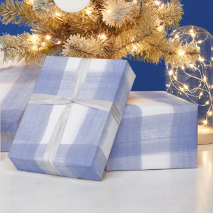 Chic Blue Gingham Plaid Family Christmas Wrapping Paper