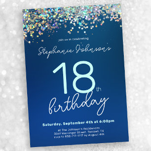 Chic Blue Glitter 18th Birthday Party Invitation