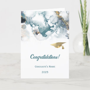 Chic Blue Gold Abstract Graduation Card