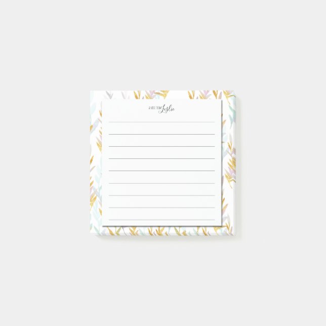 Chic Blue & Gold Leaf A Note From Monogram Notepad (Front)