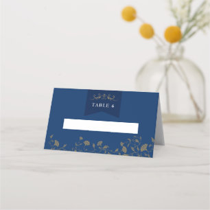 Chic Blue Gold Library Chapter Wedding Place Cards
