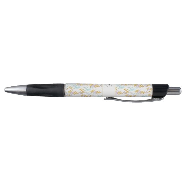 Chic Blue & Gold Watercolor Leaf Monogram Pen (Bottom)