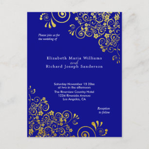 Chic Blue Gold Wedding Invitation RSVP l Website Postcard