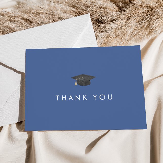 Chic Blue Grad Cap Graduation Thank You Card (Creator Uploaded)