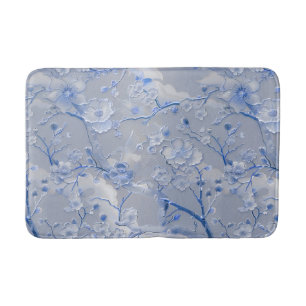 Chic blue gray floral bath mat