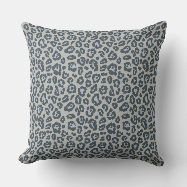 Chic Blue Gray Leopard Print Pattern Cushion (Front)