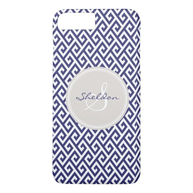 Chic blue greek key geometric patterns monogram Case-Mate iPhone case (Back)