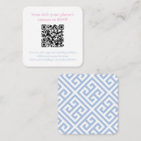 Chic Blue Greek Key Wedding Website QR Code