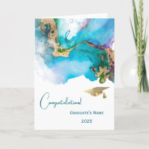 Chic Blue Green Abstract Personalised Graduation Card