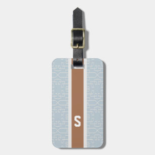 Chic blue grey abstract geometric pattern monogram luggage tag