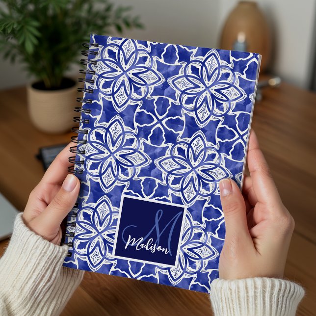Chic Blue Grey Preppy Initial Monogram Notebook (Creator Uploaded)