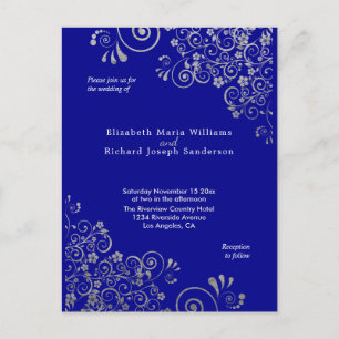 Chic Blue Grey Wedding Invitation RSVP l Website Postcard