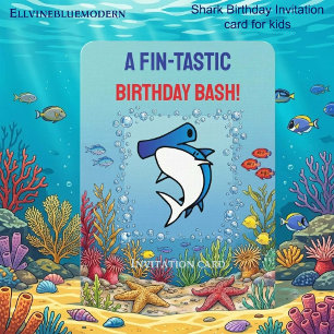 Chic Blue Hammerhead Shark Fin-tastic 10th  Invitation