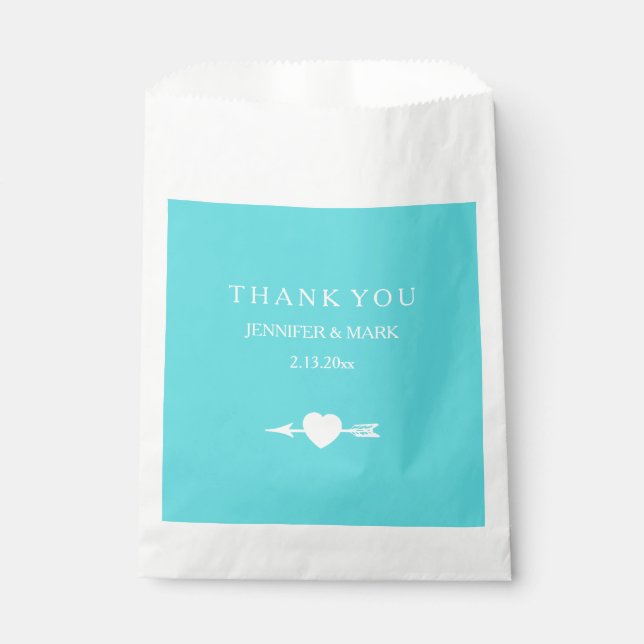 Chic Blue Heart and Arrow Favour Bags (Front)