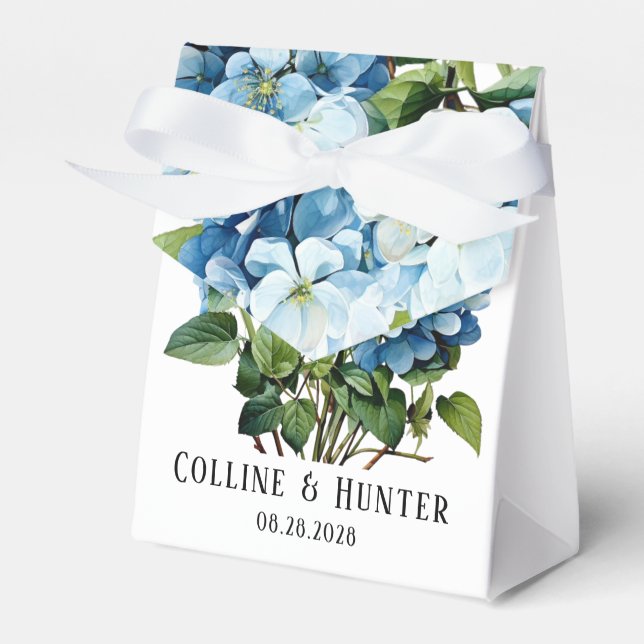 Chic Blue Hydrangea Floral Wedding Favour Box (Front Side)