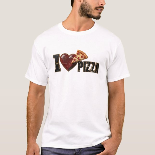 Chic Blue I LOVE PIZZA Artistic Expression T-Shirt (Front)