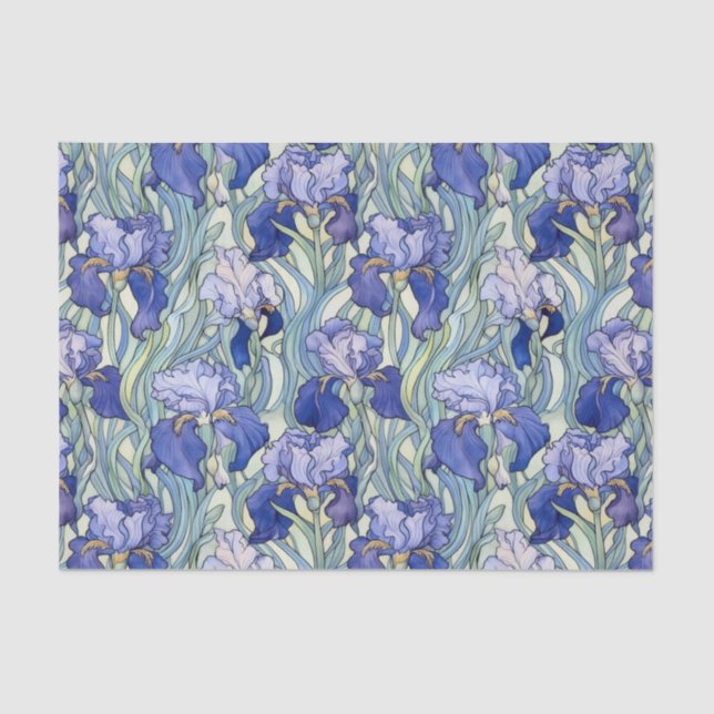 Chic blue Iris pattern Tissue Paper (Front)