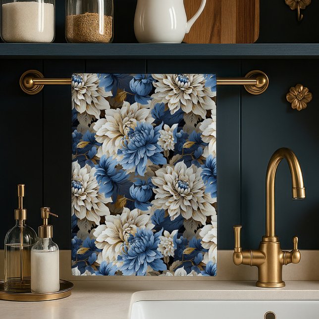 Chic Blue Ivory Floral Elegant Kitchen Towel (Chic Blue Ivory Floral Elegant Kitchen Towel)
