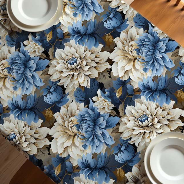 Chic Blue Ivory Floral Elegant Tablecloth (Chic Blue Ivory Floral Elegant Tablecloth)