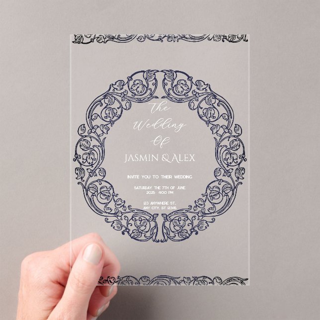 Chic Blue Lace Vintage Wedding Invitation (Insitu (Handheld))