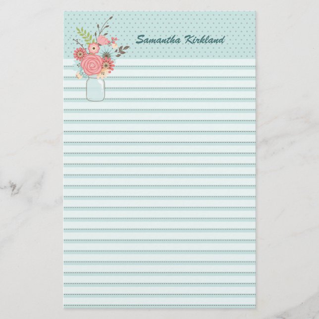 Chic Blue Lined Custom Stationery (Front)