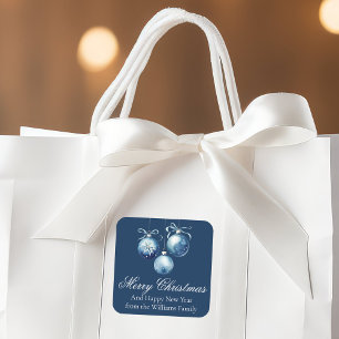 Chic Blue Merry Christmas Ornaments Customised Square Sticker