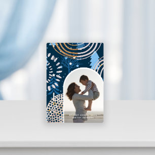 Chic Blue Merry Christmas Photo with Message Holiday Card