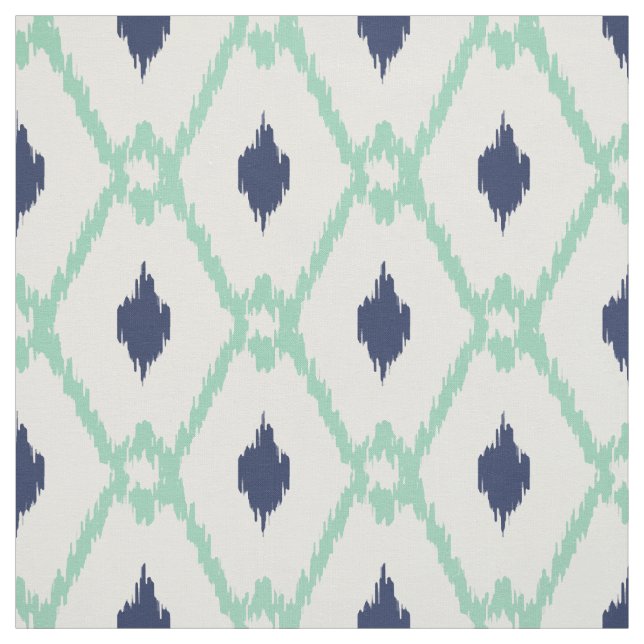 Chic blue mint ikat tribal diamond pattern fabric (Swatch)