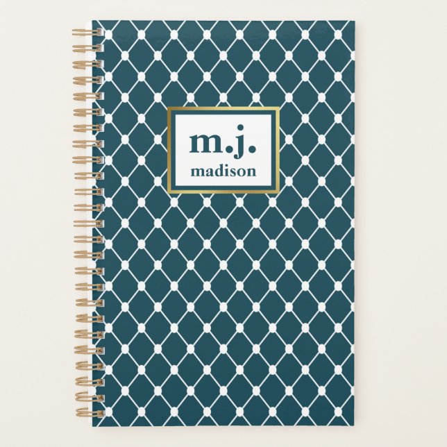 Chic Blue Monogram Personalised Geometric Planner (Front)