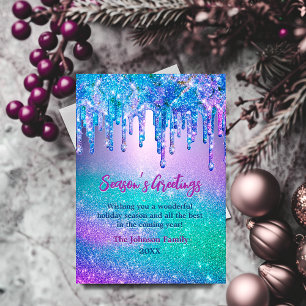 Chic blue ombre drips Christmas new year greeting Card