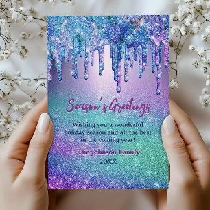 Chic blue ombre glitter drips Christmas new year