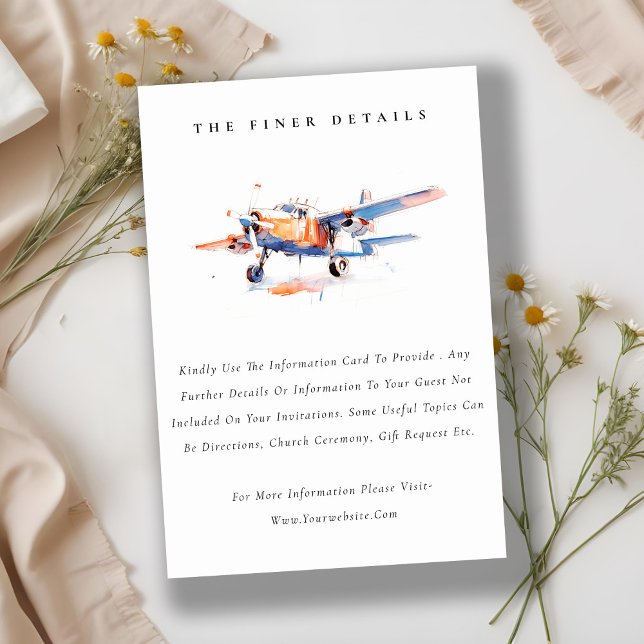 Chic Blue Orange Blush Aeroplane Wedding Detail Enclosure Card (Creator Uploaded)