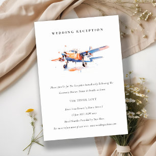Chic Blue Orange Blush Aeroplane Wedding Reception Enclosure Card