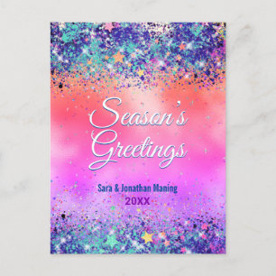 Chic blue orange glitter Christmas new year Postcard
