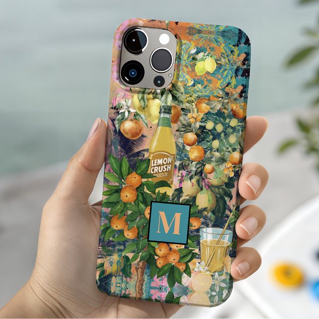 Chic Blue Orange Sicilian Citrus Collage Case-Mate iPhone Case (Creator Uploaded)