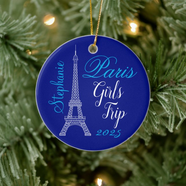 Chic Blue Paris Eiffel Tower Girls Trip Ceramic Tree Decoration (Tree)