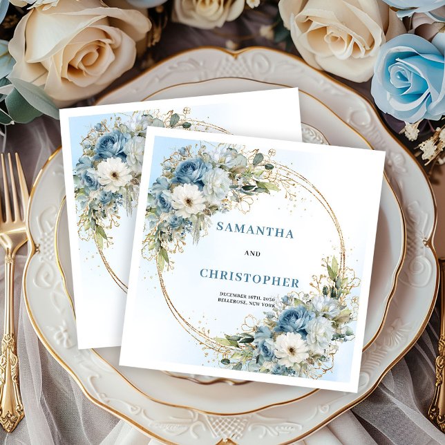 Chic Blue Peony Gold Glitter Frame Wedding Napkins (Chic Blue Peony Gold Glitter Frame Wedding Napkins)