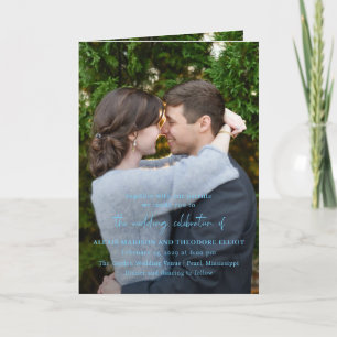 Chic Blue Photo Modern Wedding Invitation
