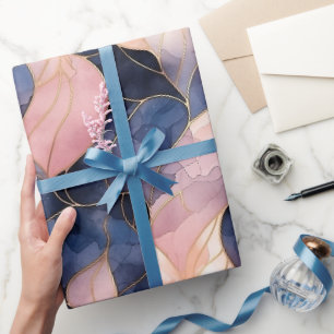 Chic Blue Pink Abstract Birthday Wrapping Paper