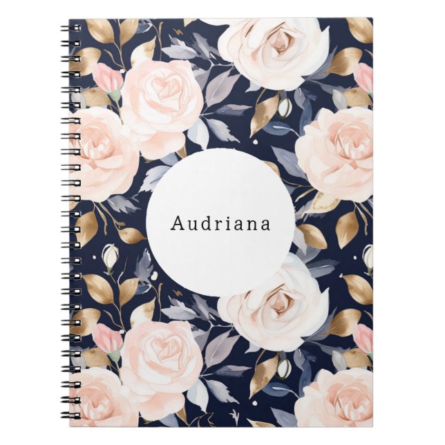 Chic Blue Pink Abstract Floral Notebook (Front)